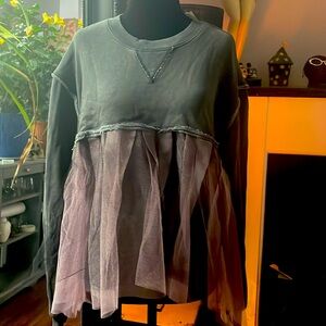 Silence and Noise grey long sleeve sweatshirt with and black tulle peplum. Sz. S